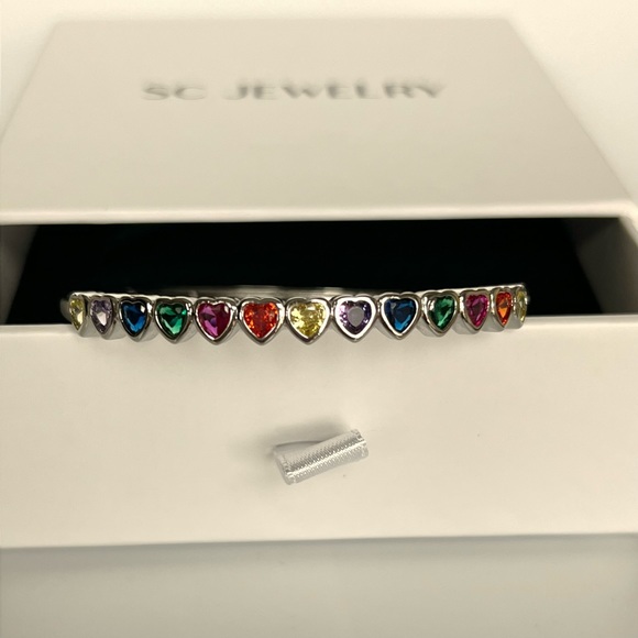 Heart Bangles Bracelets Platinum Plated Silver Color Luxury Jewelry (2 piece) - Picture 2 of 12